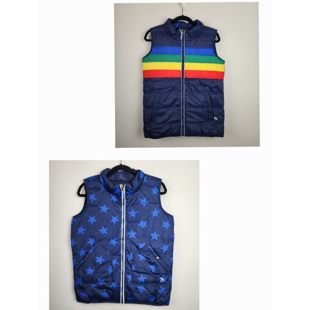 New Mini Boden reversible puffer vest boy 13-14 Navy stars rainbow